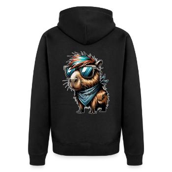 Capybara - Unisex Premium Bio Zip Hoodie - Schwarz - Hinten - Nico (187cm)