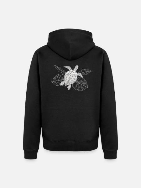 Turtle Grey Tropical Leaves - Unisex Premium Organic Zip Hoodie - black