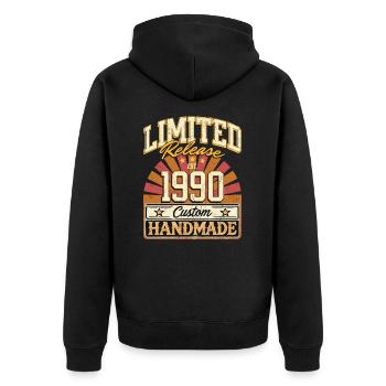 Limited 1990 Lustige Sprüche Geschenk Geburtstag - Unisex Premium Bio Zip Hoodie - Schwarz - Hinten - Nico (187cm)