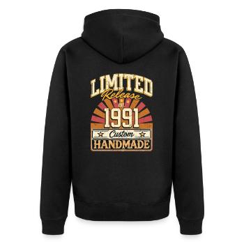 Limited 1991 Lustige Sprüche Geschenk Geburtstag - Unisex Premium Bio Zip Hoodie - Schwarz - Hinten - Nico (187cm)