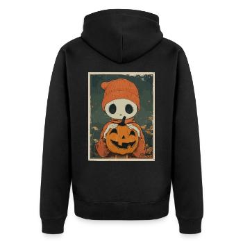 Cute skeleton with pumpkin – Halloween look - Unisex Premium Organic Zip Hoodie - black - Back - Nico (187cm)