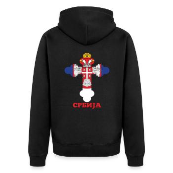 Croix orthodoxe de Serbie pour les Serbes Slava Molitva - Veste à capuche bio Premium Unisexe - noir - Dos - Nico (187cm)