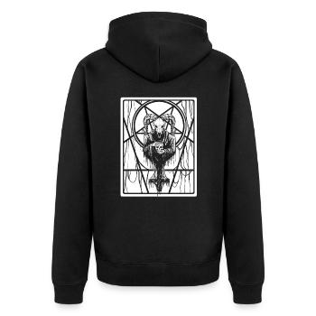 Satanic Okkult Dark Art Evil 666 Pentagram - Unisex Premium Bio Zip Hoodie - Schwarz - Hinten - Nico (187cm)