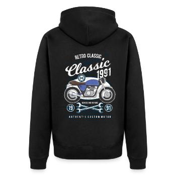 KLASSIK MOTORRAD BIKER RETRO RIDER VINTAGE MOTIVE - Unisex Premium Bio Zip Hoodie - Schwarz - Hinten - Nico (187cm)