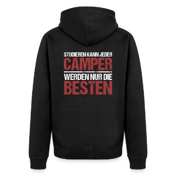 Anyone can study; Campers are the best - Unisex Premium Organic Zip Hoodie - black - Back - Nico (187cm)