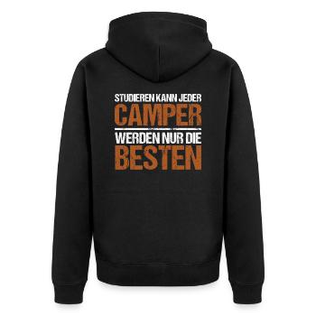 Anyone can study - Camper Edition - Unisex Premium Organic Zip Hoodie - black - Back - Nico (187cm)