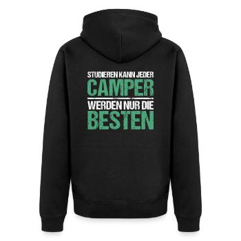 Anyone can study - Camper Edition - Unisex Premium Organic Zip Hoodie - black - Back - Nico (187cm)