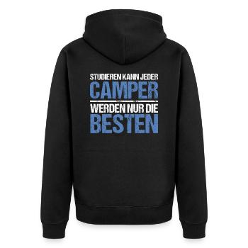 Anyone can study - Camper Edition - Unisex Premium Organic Zip Hoodie - black - Back - Nico (187cm)