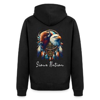 Sioux Nation Eagle Bison Dreamcatcher T Shirt - Unisex Premium Organic Zip Hoodie - black - Back - Nico (187cm)