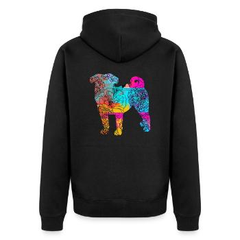 Mops Hund Flowers Geschenkidee - Unisex Premium Bio Zip Hoodie - Schwarz - Hinten - Nico (187cm)