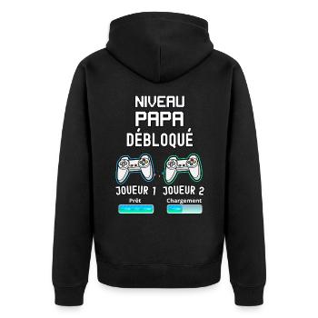 Papa joueur de jeux vidéo et futur papa - Veste à capuche bio Premium Unisexe - noir - Dos - Nico (187cm)