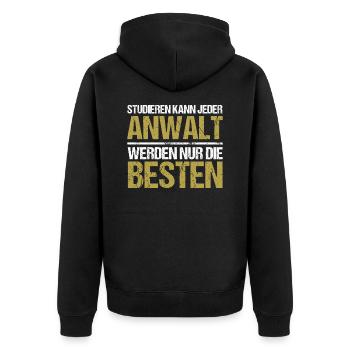Studieren kann jeder - Anwalt Edition - Unisex Premium Bio Zip Hoodie - Schwarz - Hinten - Nico (187cm)