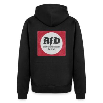 ANTI AFD STICKER, FASCHISTISCHER DURCHFALL - Unisex Premium Bio Zip Hoodie - Schwarz - Hinten - Nico (187cm)