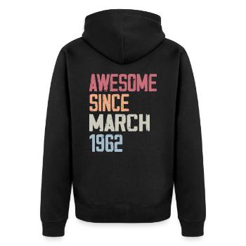 1962 März Geburt Geburtstag März 1962 Geschenk - Unisex Premium Bio Zip Hoodie - Schwarz - Hinten - Nico (187cm)
