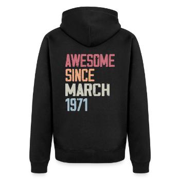 1971 März Geburt Geburtstag März 1971 Geschenk - Unisex Premium Bio Zip Hoodie - Schwarz - Hinten - Nico (187cm)
