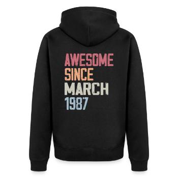 1987 Mars Naissance Anniversaire Mars 1987 Cadeau - Veste à capuche bio Premium Unisexe - noir - Dos - Nico (187cm)