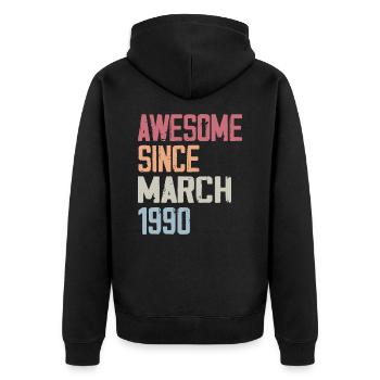 1990 March Birth Birthday March 1990 Gift - Unisex Premium Organic Zip Hoodie - black - Back - Nico (187cm)