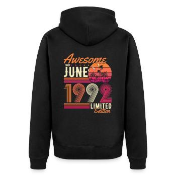 Juni 1992 Vintage Jahrgang Retro Geburtstag - Unisex Premium Bio Zip Hoodie - Schwarz - Hinten - Nico (187cm)