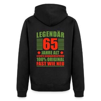 Legendär - Unisex Premium Bio Zip Hoodie - Schwarz - Hinten - Nico (187cm)