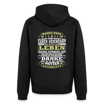 Bonuspapa Bonus Dad Papa Ersatzvater - Unisex Premium Bio Zip Hoodie - Schwarz - Hinten - Nico (187cm)