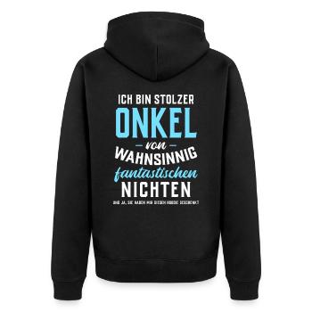 Stolzer Onkel von fantastischen Nichten - Hoodie - Unisex Premium Bio Zip Hoodie - Schwarz - Hinten - Nico (187cm)