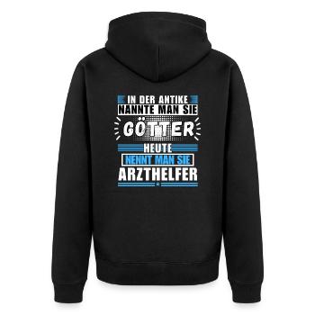 Götter in der Antike. Heute Arzthelfer - Unisex Premium Bio Zip Hoodie - Schwarz - Hinten - Nico (187cm)
