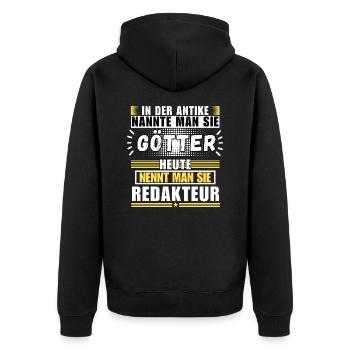 Götter in der Antike. Heute Redakteur - Unisex Premium Bio Zip Hoodie - Schwarz - Hinten - Nico (187cm)