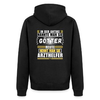 Götter in der Antike. Heute Arzthelfer - Unisex Premium Bio Zip Hoodie - Schwarz - Hinten - Nico (187cm)