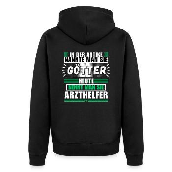 Götter in der Antike. Heute Arzthelfer - Unisex Premium Bio Zip Hoodie - Schwarz - Hinten - Nico (187cm)