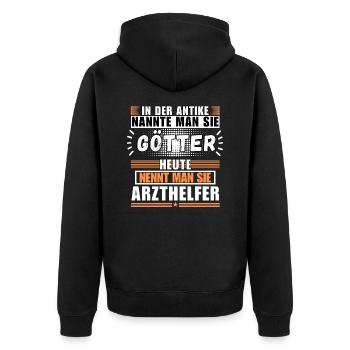 Götter in der Antike. Heute Arzthelfer - Unisex Premium Bio Zip Hoodie - Schwarz - Hinten - Nico (187cm)
