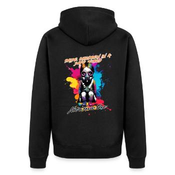 Raise Children in a Safe World - Unisex Premium Bio Zip Hoodie - Schwarz - Hinten - Nico (187cm)