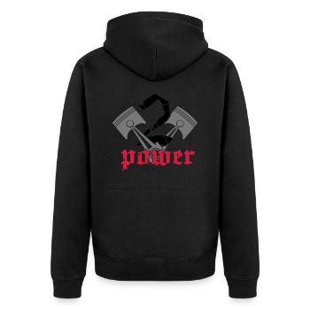 V2 Power - Unisex Premium Bio Zip Hoodie - Schwarz - Hinten - Nico (187cm)