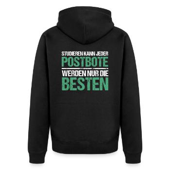 Studieren kann jeder - Postbote Edition - Unisex Premium Bio Zip Hoodie - Schwarz - Hinten - Nico (187cm)