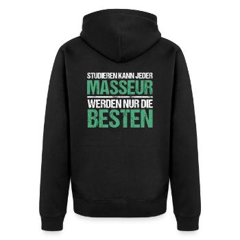 Studieren kann jeder - Masseur Edition - Unisex Premium Bio Zip Hoodie - Schwarz - Hinten - Nico (187cm)