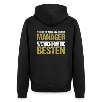 Studieren kann jeder - Manager Edition - Unisex Premium Bio Zip Hoodie - Schwarz - Hinten - Nico (187cm)