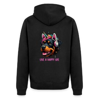 Live a Happy Life - Unicorn Rottweiler - Unisex Premium Bio Zip Hoodie - Schwarz - Hinten - Nico (187cm)