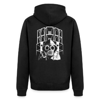 Tekno 23 Soundsystem gas mask - Unisex Premium Bio Zip Hoodie - Schwarz - Hinten - Nico (187cm)
