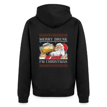 Betrunkener Weihnachtsmann Bier Liebhaber Dezember Muster - Unisex Premium Bio Zip Hoodie - Schwarz - Hinten - Nico (187cm)