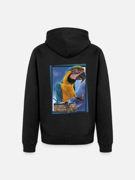 Der blau-gelbe Ara - Unisex Premium Bio Zip Hoodie - Schwarz