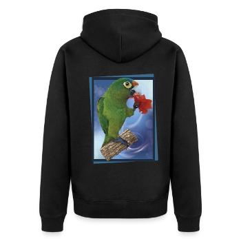 Orangenstirnsittich - Unisex Premium Bio Zip Hoodie - Schwarz - Hinten - Nico (187cm)