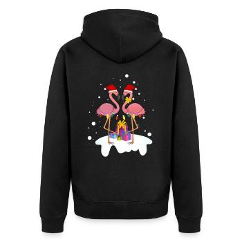 Flamingo-Weihnachten. Weihnachtsgeschenk - Unisex Premium Bio Zip Hoodie - Schwarz - Hinten - Nico (187cm)