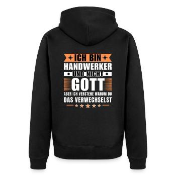 Ich bin Handwerker und nicht Gott - Unisex Premium Bio Zip Hoodie - Schwarz - Hinten - Nico (187cm)