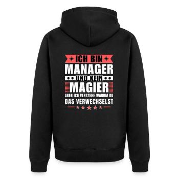 Ich bin Manager und kein Magier - Unisex Premium Bio Zip Hoodie - Schwarz - Hinten - Nico (187cm)