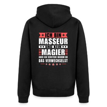 Ich bin Masseur und kein Magier - Unisex Premium Bio Zip Hoodie - Schwarz - Hinten - Nico (187cm)