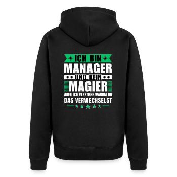 Ich bin Manager und kein Magier - Unisex Premium Bio Zip Hoodie - Schwarz - Hinten - Nico (187cm)