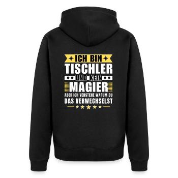 Ich bin Tischler und kein Magier - Unisex Premium Bio Zip Hoodie - Schwarz - Hinten - Nico (187cm)
