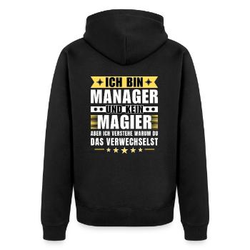 Ich bin Manager und kein Magier - Unisex Premium Bio Zip Hoodie - Schwarz - Hinten - Nico (187cm)