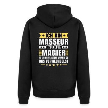 Ich bin Masseur und kein Magier - Unisex Premium Bio Zip Hoodie - Schwarz - Hinten - Nico (187cm)