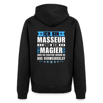 Ich bin Masseur und kein Magier - Unisex Premium Bio Zip Hoodie - Schwarz - Hinten - Nico (187cm)