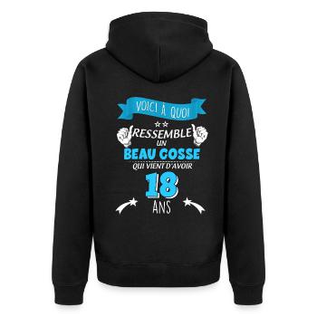 Beau gosse 18 ans Anniversaire Message Drôle - Veste à capuche bio Premium Unisexe - noir - Dos - Nico (187cm)